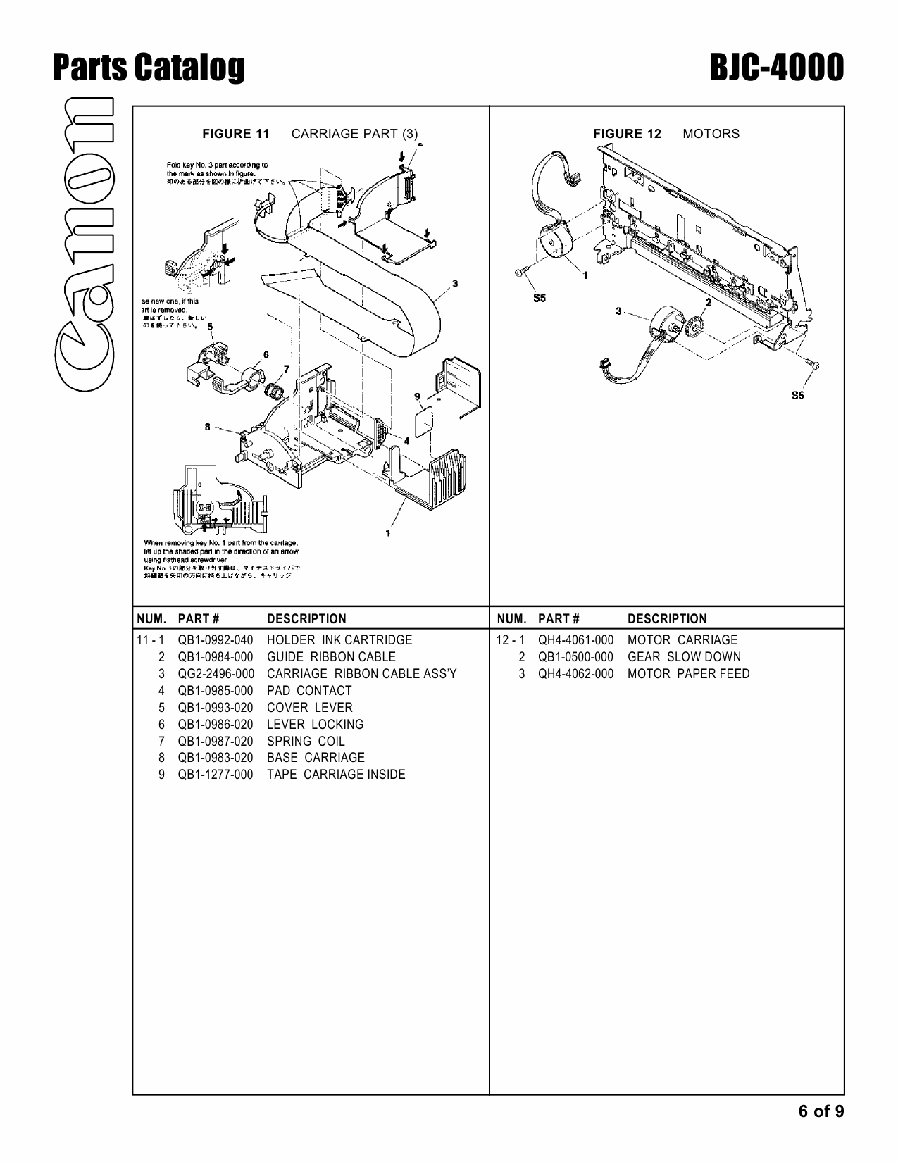 Canon BubbleJet BJC-4000 Parts Catalog Manual-6